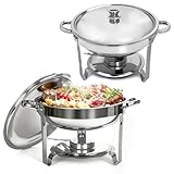 5L Chafing Dish Set 2er Pack, Edelstahl Warmhaltebehälter Essen, Speisenwärmer mit Rollrand-Design für Catering, Buffet und Party