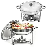 5L Chafing Dish Set 2er Pack, Edelstahl Warmhaltebehälter Essen, Speisenwärmer mit Rollrand-Design für Catering, Buffet und Party