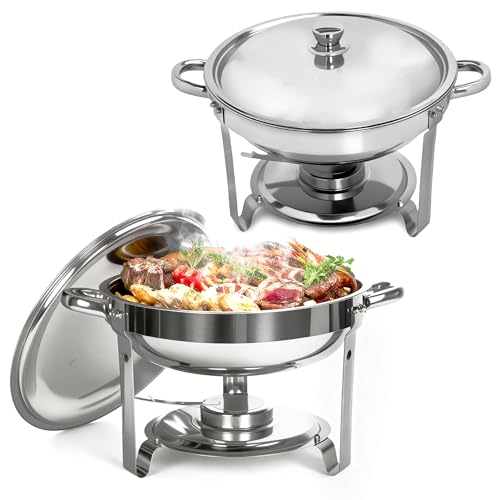 5L Chafing Dish Set 2er Pack, Edelstahl Warmhaltebehälter Essen, Speisenwärmer mit Rollrand-Design für Catering, Buffet und Party