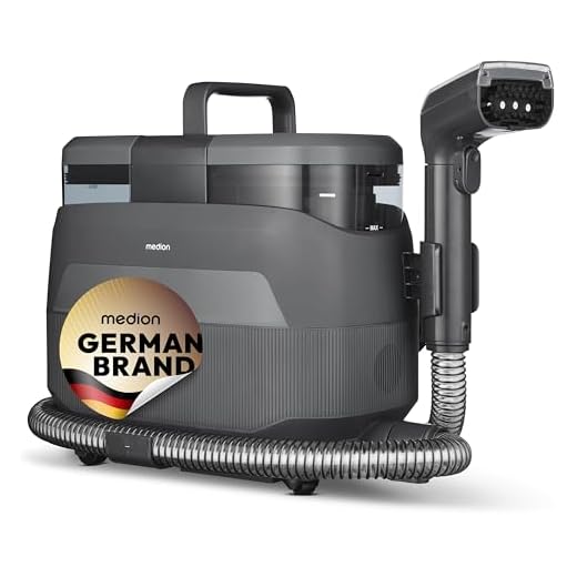 MEDION X10 UC Polsterreiniger Gerät Waschsauger (Nasssauger für Polster Teppiche Autositze, Kaltwasser Heißwasser Dampf, Frisch und Schmutzwassertank, Fenster-Aufsatz, Tragegriff & Rollen, MD100123)