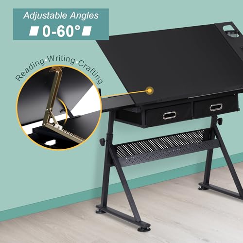 image for ZENY Adjustable Drafting Table with Stool, Tilting Drawing Desk Artist