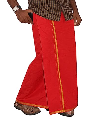 Image of PRAKASAM COTTON Welcro Pocket Dhoti | Jari Border Readymade Cotton Dhoti for Men