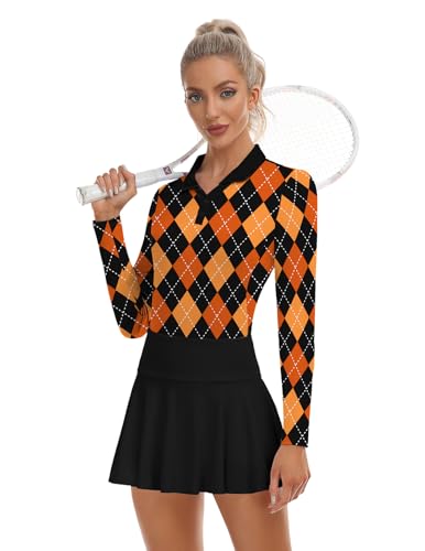 Image of Soneven Womens Golf Shirts Moisture Wicking V Neck Long Sleeve Polo Shirts Collared Tops