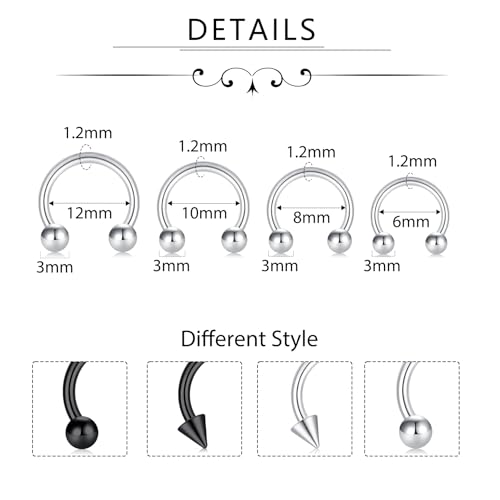 D.Bella 16G 14G Horseshoe Rings Surgical Steel Nose Septum Horseshoe Hoop Earring Eyebrow Tragus Lip Rings Daith Helix Piercing Jewelry for Women Men 6-12mm Smily Piercing Jewelry3