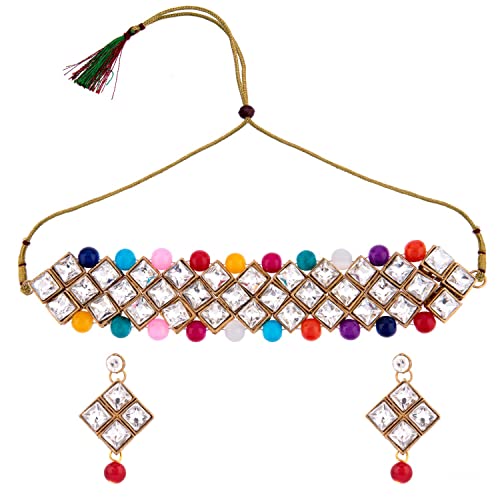 Image of Fancy White Choker Necklace Earrings Set for Women