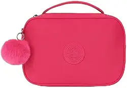 Estojo Escolar Grande em Nylon Tactel para 100 lápis, 30 Elásticos Organizadores, 3 Compartimentos, Resistente, Ziper, Unissex (ROSA)