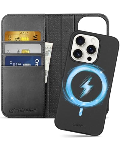 SHIELDON iPhone 15 Pro 対応手帳型ケース 2in1分離式 本革 取り外し自由 あいふぉん15 プロ 携帯カバー 衝撃吸収 カード収納 横置きスタンド機能 マグネット内蔵 [RFIDブロッキング]全面保護 アイホン 15プロ 対応 スマホケース 2023年発売 6.1インチ 5G 2-in-1分離式 ブラック