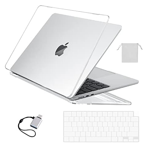 EooCoo Compatible with New MacBook Air 13.6 inch Case 2022 A2681 M2 Chip with Retina Display,Plastic Hard Shell Case + TPU Keyboard Skin Cover + Storage Bag + Type C Adapter - Crystal Clear Cover
