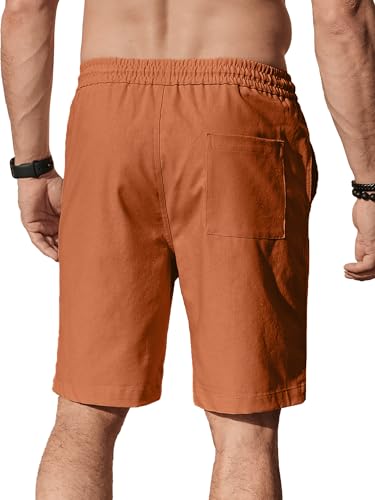 Image of Comdecevis Men's Linen Shorts Casual Elastic Waist Drawstring Summer Beach Vacation Yoga Golf Shorts with Pockets