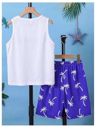 Image of Floerns Boys Boho Sleeveless Tank Top Tropical Print Shorts Set 2 Piece Outfit