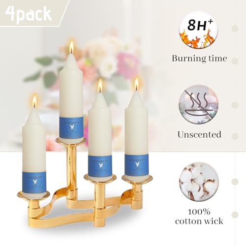 Image of Ivory Unscented Taper Candles 5 Inch Short Handmade Dinner Candles 4 Pcs | Elegant Smokeless Candle Long Lasting Burn with Steady Flame for Gifts, Holidays, Weddings and Home Decor