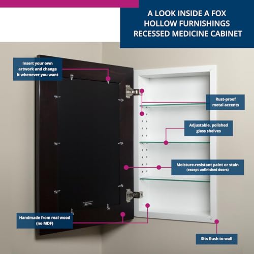 Image of 14x24 Concealed Picture Frame Medicine Cabinet Without Mirror for Bathroom, Recessed in The Wall, Made in North America, Real Wood, NO MDF, Adjustable Shelves, Coffee Bean