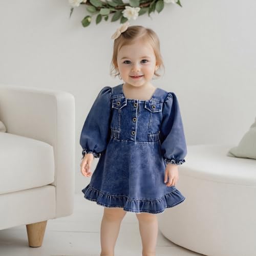MAINESAKA Toddler Girl Denim Dress Baby Sundress Sleeveless Ruffle Blue Jean Dresses Strape Pleated Layered Cake Summer Dress2