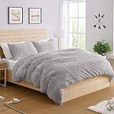 M-V-O Luxury Faux Fur Shaggy Duvet Cover Bed Set, Snuggle Cuddle Hugg Snug Duvet Cover Set, Super Soft Fluffy Fur Quilt Sets, Warm Thermal Cosy Winter Bedding Set (Silver, King) - Image 1