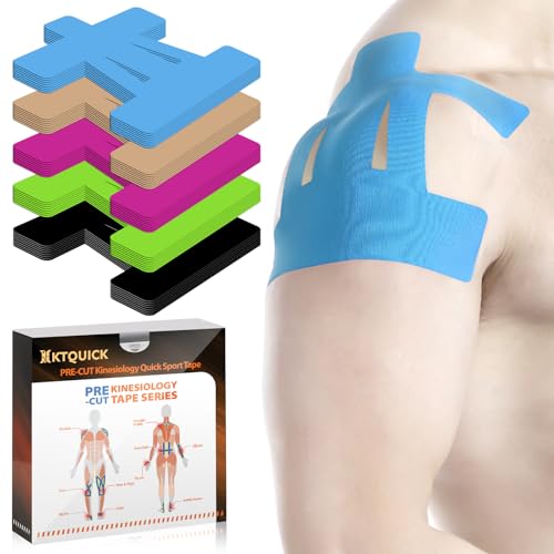 Precut Kinesiology Tape for Shoulder, KTQUICK 12 Pcs Sports Shoulder Tape, Original Cotton Waterproof & Breathable, Enhance Elastic Kinesiology Athletic Tape for Shoulder and Muscle Support - Blue