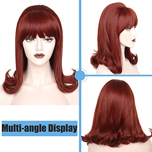 Weken Retro Short Dark Ginger Wig Big Bouffant Beehive Wigs For Women Fits 50S 60S Costume Vintage Look Halloween Costume Ginger Red Updo Wig #TOP1