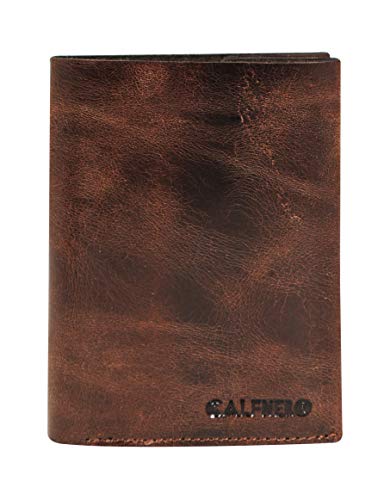 Men’s Genuine Leather Raw Edge Wallet-Multiple Card Slots-Leather Wallet by Calfnero (Dark-Brown)