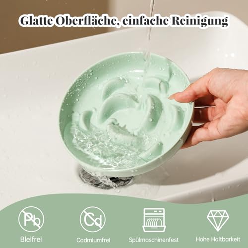 Antischlingnapf Katze Set aus Melamin - 3 Stück Futternäpfe für langsames Fressen - Katzennäpfe in Pastellfarben - Fressnäpfe für Katzen - Weiß, Blau und Grün