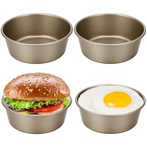 Zuimei 4Pcs Air Fryer Egg Moulds, 4” Ramekins for Air Fryer, Mini Round Baking Tray Food Grade Carbon Steel Air Fryer for Fried Egg Muffin Sandwiches, Breakfast Household Kitchen Cooking Tool