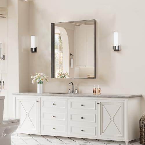 Image of Koonmi Bathroom Wall Mirror, 36x24 Black Mirror for Over Sink