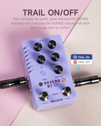 Image of MOOER R7 X2 Stereo Multi Reverb Pedal from Classic Reverb to Modern Ambient, 14 different Reverb types with High Cut, Low Cut, Mix Parameter Knobs and Infinite and Trail-on functions