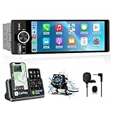 Junsun 1 DIN Radio Coche Universal con 6.36 Pulgadas Pantalla Táctil, con CarPlay/AndroidAuto/Admite Carga Type-C/USB/Micrófono/FM/EQ/WiFi/GPS/Bluetooth 5.0/USB/SWC y Cámara Trasera con Cable 6M