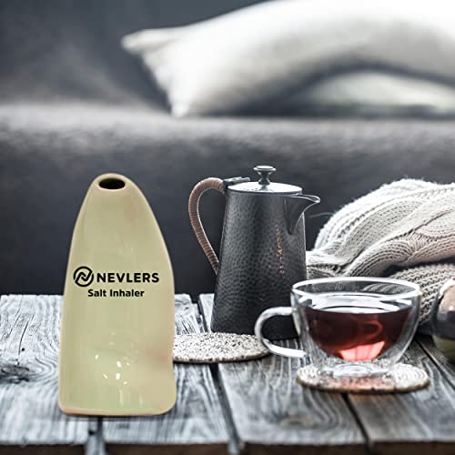 Nevlers Easy To Use Ceramic Himalayan Salt Inhaler | Natural Salt Inhaler For Allergy And Asthma Relief - Includes 5 Oz Of Pure Himalayan Pink Salt | Salt Inhaler Himalayan For Asthma - Olive Color #TOP6