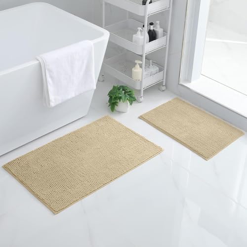 Kitinjoy Non Slip Chenille Bath Mat, Extra Soft Bathroom Mat, Super Absorbent Fluffy Bath Mats for Bathroom, Machine-Washable Quick Dry Bath Rug Foot Mat, 24"x47", Dark Beige by Kitinjoy - Image 7