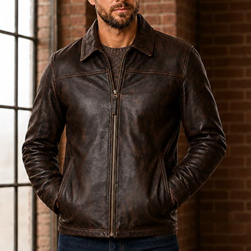 Image of Isaac & David Chicago Men's New Black /Brown Lambskin Leather Classic Open Bottom Jacket Motorcycle Vintage Racing Jacket