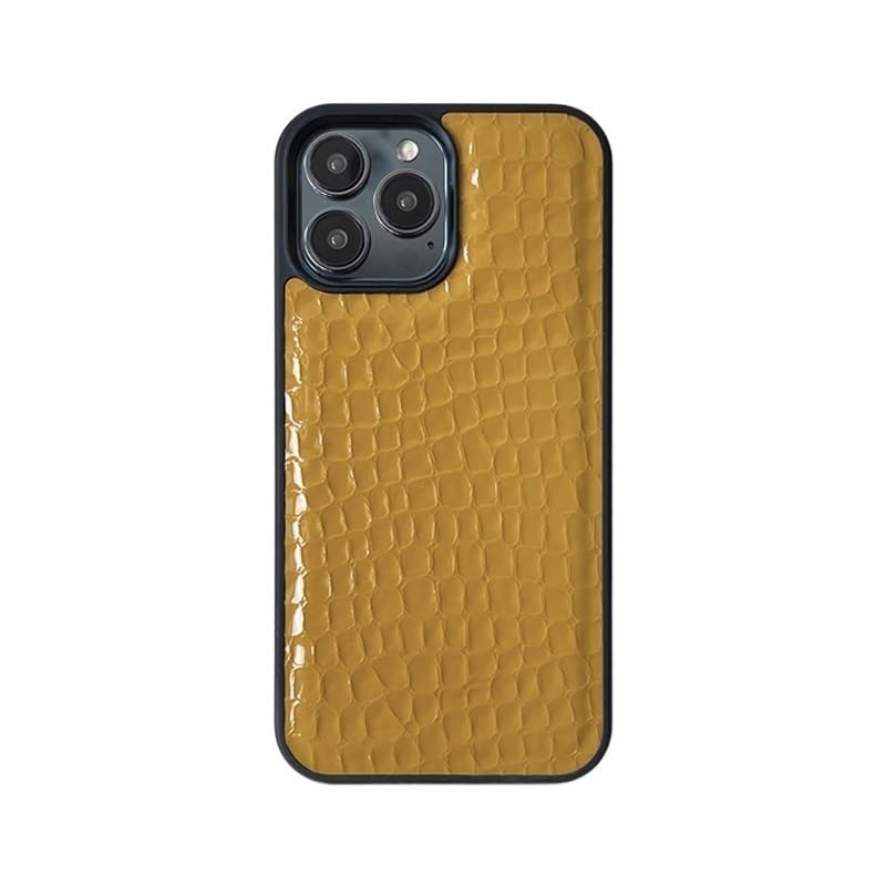 Étui en cuir véritable pour iPhone 14 Pro Max, une protection de luxe jaune