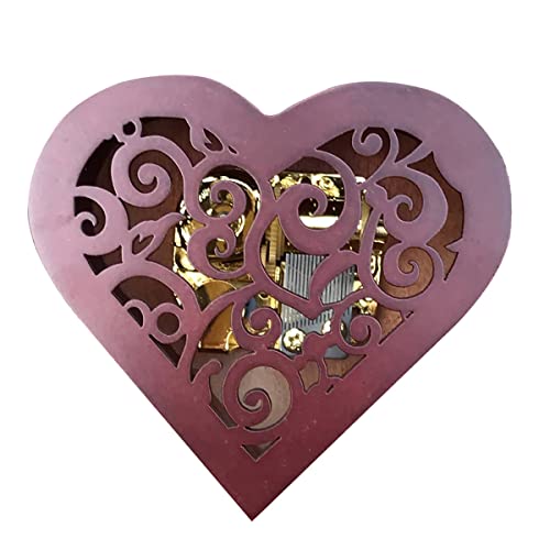 Image of BinkeGG Wooden Hollow Out Heart Shaped Wind up Music Box with Sankyo Musical Mechanism Tune: Howl's M0ving Castle (Merry Go Round of Life)