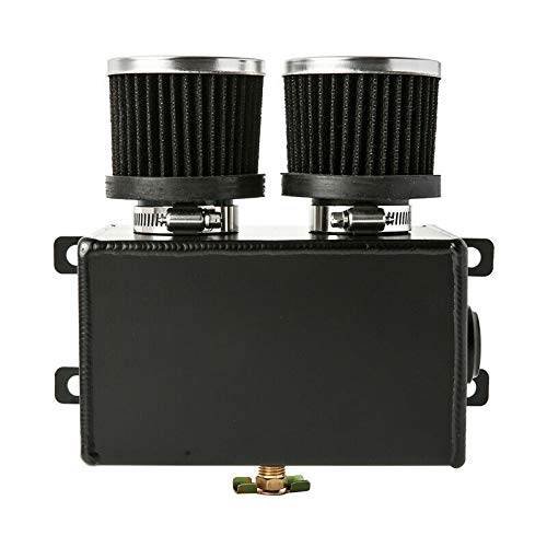 Soosee 1.2L Twin Baffle Dual Filter Engine AN8 Oil Catch Can Tank Reservoir (Black)