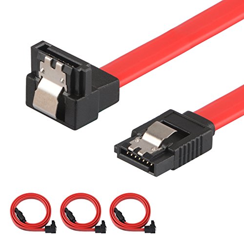 J&D SATA III 6.0 Gbps Cable with Locking Latch (3 Pack), 90 Degree Right Angle SATA III Cable 18 Inches