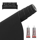 Siebwin Reparatur Band Patch 42 x 137cm Selbstklebende PU Lederreparaturflicken mit 2 x 15ml Kleber für Sofa Autositze Handtaschen Jacken Sitz DIY Handwerk, Schwarz
