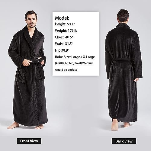 Image of FashGudim Mens Robes Big and Tall Full Length Plush Fleece Long Robe for Men Bathrobe Shawl Collar Warm Winter House Robes