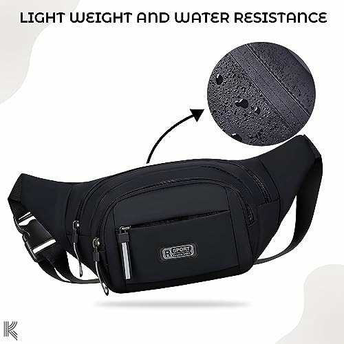 Image of Kraptick Premium Unisex Waist Bag for Men and Women - Stylish Hip Bag, Fanny Bag, Outdoor Waist Bag (Black)