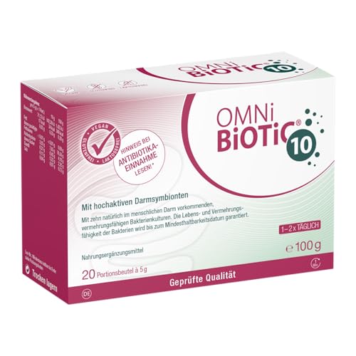 OMNi BiOTiC 10 | Antibiotikum? Darmflora ergänzen | Empfehlenswert ab dem ersten Tag einer Antibiotika-Therapie | Pulver | Zur täglichen Anwendung | Mit Inulin | Vegan | Glutenfrei | 20 Portionen