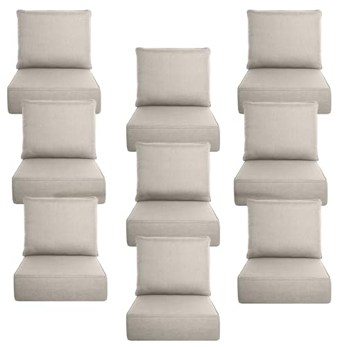 Image of Luxury 6 inch Thick Outdoor Cushion Set 9 - 24x24 Patio Furniture Cushions with 28D High-Density Foam, Water-Resistant & Fade-Resistant Fabric, Removable Covers for Patio Furniture Sofa Couch -Beige