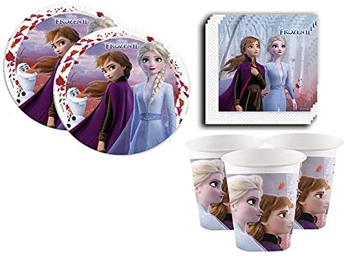 Kit Festa 8 Persone Set Tavola Addobbi Party Compleanno con 8 Piatti, 8 Bicchieri e tovaglioli (Frozen 2)