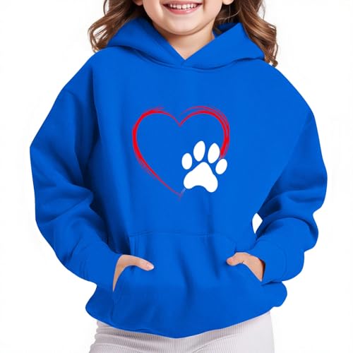 DDAPJ pyju Cute Hoodies for Boys Girls Cute Dog Paw Heart Graphic Sweatshirts Fleece Casual Hooded Pullover Tops 4-14Years2