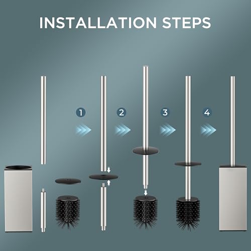 Image of FORIOUS Stainless Steel Toilet Bowl Brush Scrubber and Holder Set Medium