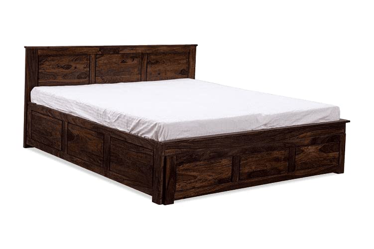 Image of Sheesham Wood Queen Size Bed with Front Trolley and Back Box Storage for Bedroom Home Wooden Double Bed Cot Palang for Living Room and Hotels (Walnut Finish) | 1 Year Warranty