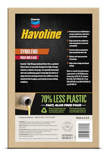 Image of Havoline Motor Oil 5w20 High Mileage Synthetic Technology Smart Change Engine Oil, 5W-20, 6 Quarts, Pack of 1