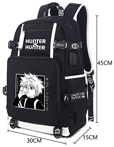 Roffatide Anime Hunter x Hunter Killua Zoldyck Laptop-Rucksack mit USB-Ladeanschluss und Kopfhöreranschluss
