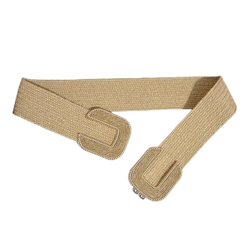 Straw Boho Belt Women's Woven PP Straw Elastic Belt U-Shaped Decorative Buckle Fashion Beige Waist Seal Women's Belt
