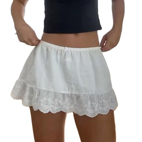 Women Y2K Lace Trim Slip Skirt Low Rise 90s Vintage Mini Half Slips for Under Dress A Line Fairycore Short Skirt