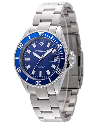 Yves Camani ANWEN Edelstahl/Blau Unisexuhr YC1065-C - Reloj Unisex, Correa de Acero Inoxidable Color Platead