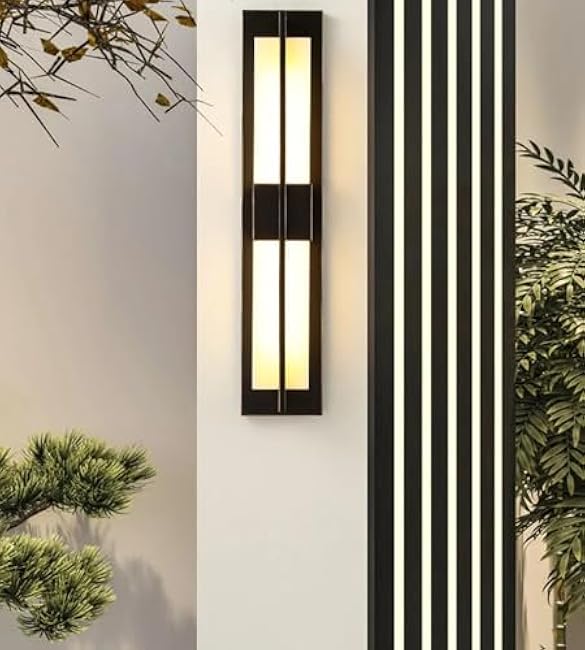 LED Outdoor Wall Lights Fixture Lamps. Modern Elegant Acrylic lampshade with Marble Texture, Aluminum Body. Exterior Black Sconce Wall Lantern IP65 Waterproof Anti Rust. (Modern LED Black 18''H, 9W)