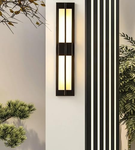 Image of Outdoor Wall Light Fixtures, Exterior Waterproof Lanterns, Porch Sconces Wall Mounted Lighting with Modern Frosted Glass, Black Aluminum Wall Lamps for Patio Front Door Entryway (MODERN BLACK, 24inch)