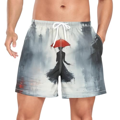 Mens Swim Trunks with Liner, Woman Umbrella Art Cool Quick Dry Beach Swim Shorts, Swimwear Bathing Suits S